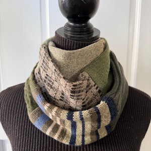 Upcycled Sweater Scarf: Long Patchwork Knit Scarf with Vintage Buttons