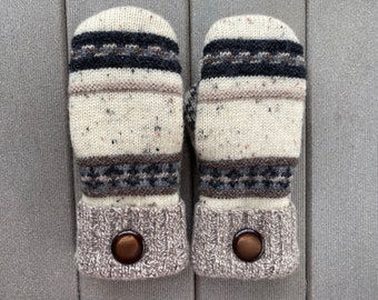 Large Upcycled Women’s Wool Sweater Mittens - Wool Mittens made from recycled sweaters- Felted Mittens - Beige - Brown - Gray - Mitts