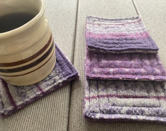 Wool coasters set of 4, Drink Coaster, Purple, Mug Rugs, Shower Gift, Birthday Gift,Housewarming Gift, Office Gift, Repurposed Wool Coasters