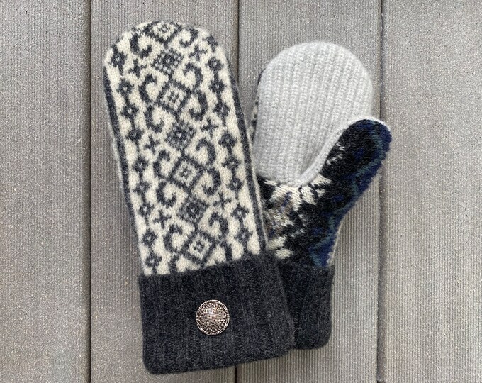 Sweater Mittens Wool Mittens From Recycled Sweaters Gift for Her Gray
