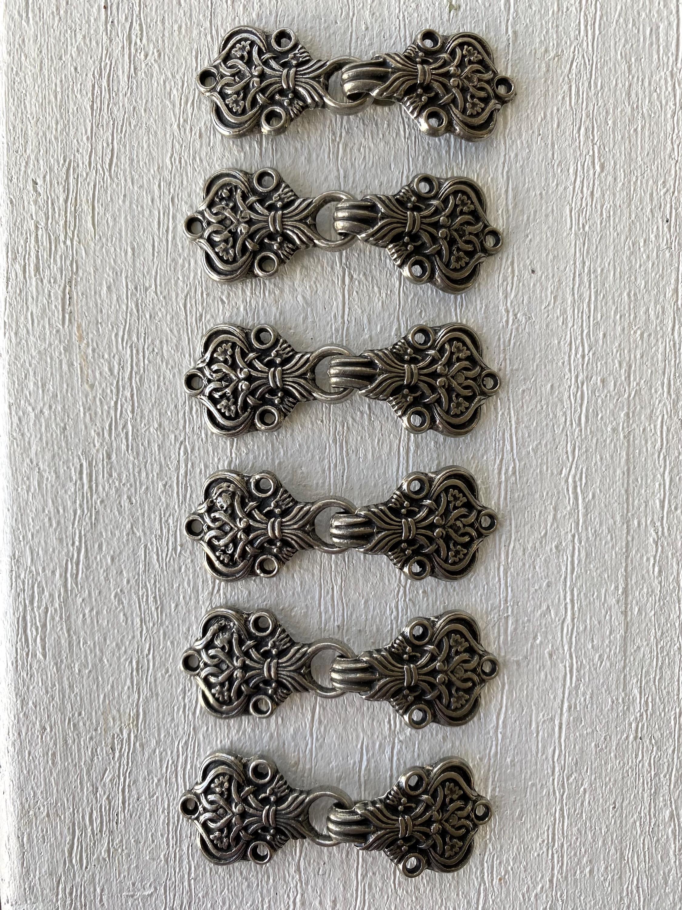 Small Vintage Tinn-per Norwegian Pewter Sweater Clasps, Antique