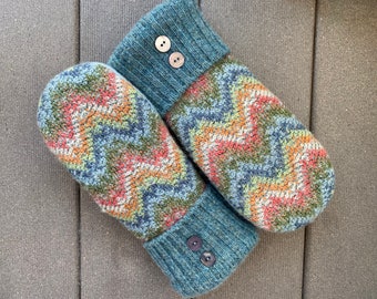 Felted Sweater Mittens - Wool Mittens from recycled sweaters - Gift for her - brown - blue - green - upcycled felted sweater mittens - Mitts