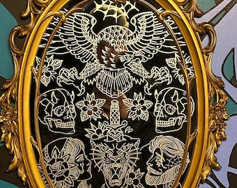 Espejo ornamentado grabado a mano