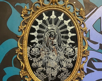 Espejo siroco antiguo grabado a mano