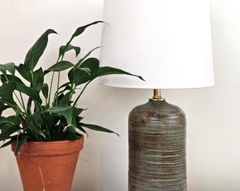 Handmade Ceramic Table Lamp: Green Blue Brown Glaze Textured Wheel-Thrown Stoneware Pottery Light