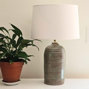 Handmade Ceramic Table Lamp: Modern Rustic Pottery Lighting, Brass Hardware