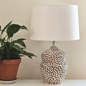 Hand-Carved Stoneware Table Lamp: Temmoku Glaze Accents, Organic Pottery