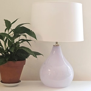 Handblown Opal Pink Glass Lamp: Minimalist Brass Table Light