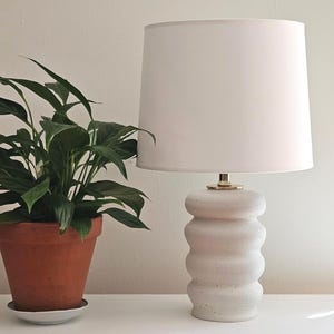 Handmade Wavy Ceramic Table Lamp: Oatmeal Glaze, Sculptural Lighting