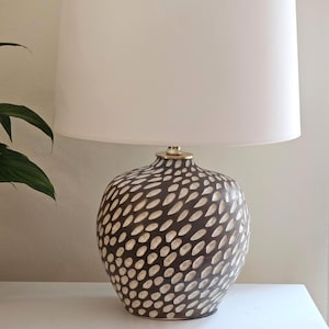 Carved Ceramic Table Lamp | Sculptural Lighting | Matte Pottery Lamp | Modern Rustic Boho Decor | Natural Tones | Ready to Ship
