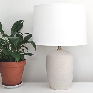 Handmade Natural Stoneware Table Lamp: Hand-Thrown Speckled Ceramic with Brass Hardware