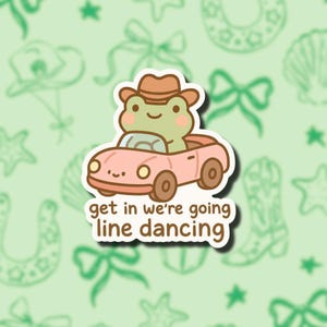 Line Dancing Funny Bumper Sticker, Cute Frog Cowgirl Decal, Western Country Music Gift, Trending Summer Accessory, Rodeo Girl Vibes