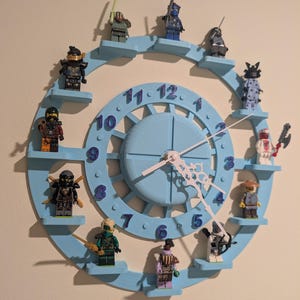 Wall Clock for Lego Mini figure characters ( up to 12) Lego Display Stand customisable  gift for Leg collector