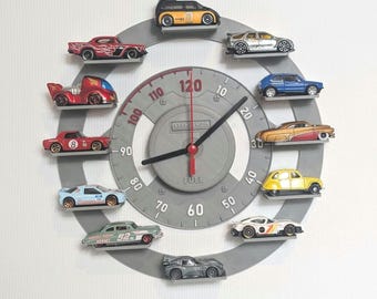 Handgemaakte snelheidsmeter-wandklok voor Hot Wheels, luciferdisplay | Gegoten autoplank 1:64 | Verzamelaarsdecor