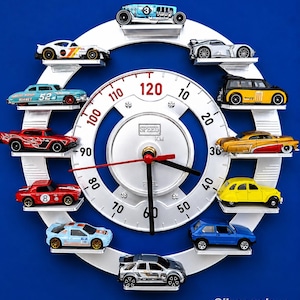 Handgemaakte snelheidsmeter wandklok voor Hot Wheels en Matchbox vitrine | Schaal 1:64 gegoten metalen auto plank | Decoratie voor verzamelaars