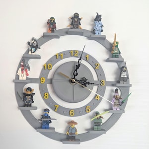 Wall Clock for Lego Mini figure characters ( up to 12) Lego Display Stand customisable  gift for Leg collector