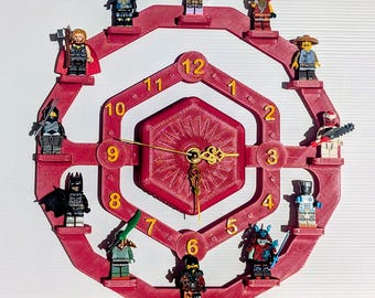 Wandklok voor LEGO-minifiguren. Cadeau voor jongens in meerdere kleuren, LEGO-verzamelaar voor volwassenen - displaystandaard
