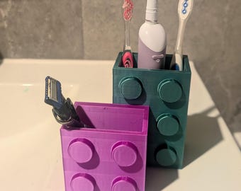 Bouwsteen Tandenborstelhouder LEGO geïnspireerd badkameraccessoire verschillende kleuren en maten