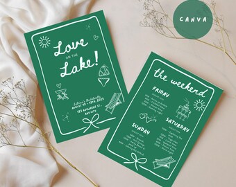 Love on the Lake Bachelorette Invitation, Lake Bachelorette Invite Editable, Camp Bach Green Invitation, Lake Bachelorette Dark Green Invite