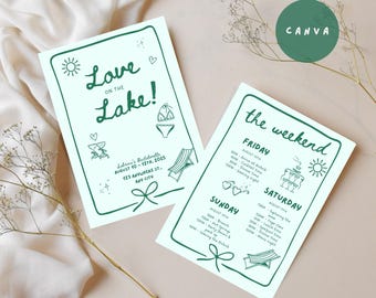 Love on the Lake Bachelorette Invitation, Lake Bachelorette Invite Editable, Camp Bach Green Invitation, Lake Bachelorette Green Invite