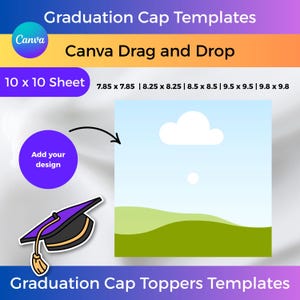 5 Size Graduation Cap Topper Template Canva Graduation Cap Topper Template Graduation Cap Blank Graduation Cap Topper DIY Cap Topper