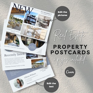Modèle Canva de carte postale pour agent immobilier modifiable Nouvelle annonce Carte postale de propriété vient de vendre publipostage immobilier