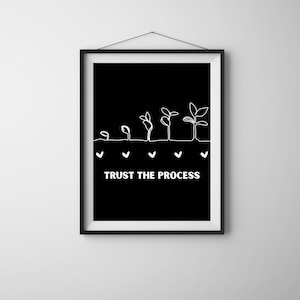 Printable Trust the Process Quote, Inspiring Wall Art on Black Background for Modern Home or Office Decor