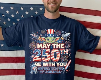 Camiseta de Star Wars para el 4 de julio, camiseta patriótica de Baby Yoda, regalo de Disney para el Día de la Independencia, camisetas del 250 aniversario.