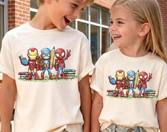 Avengers Back to School Shirt, Rollin Into Pre-K Kids Tee, Superhero First Day Of School Gift, Spiderman Kindergarten Tees