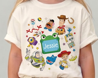 Chemise Toy Story 5 avec nom personnalisé, t-shirts famille Jessie Woody Buzz l'Éclair, sweat-shirt assorti frère soeur, cadeau Toy Story frères et sœurs