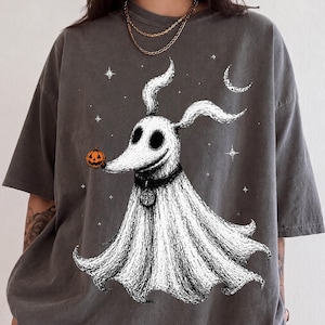 Zero Dog Ghost Halloween Comfort Colors®-tröja, Nightmare Before Christmas-tröja, Disney Spooky Season Trip-tröja