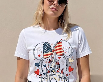 Minnie USA 4th of July Shirt, Disney American Flag Tee, Patriotic Girl Tees, Independence Day Disneyland Trip Shirts