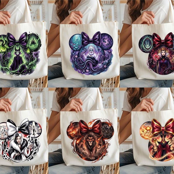 Disney Villains Halloween Tote Bag, Bad Witches Minnie Head Bags, Disneyland Group Matching Totes