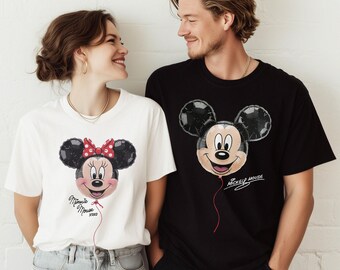Retro Minnie Mickey Balloon Shirt, Couple Matching Disney Tee, Husband Wife Vacation Sweatshirt