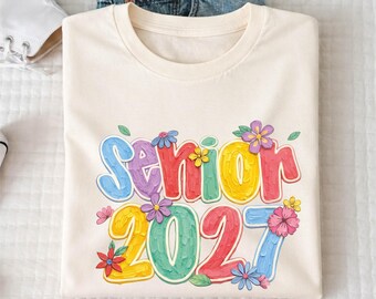Camiseta Brushstroke Senior 2027, Camiseta floral para estudiantes de último año de secundaria, Regalo para chicas de último año, Camisetas de la Clase de 2027