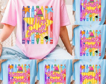 Aangepast shirt met naam leraar, gepersonaliseerd T-shirt leraar, cadeau leraar waardering, terug naar school-shirt, T-shirts lerarenteam