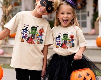 Superheld Halloween Shirt, Marvel Kürbis Saison T-Shirt, Disney Spiderman Spooky Sweatshirt, Iron Man Scary Boy, Halloween Super Kids T-Shirts