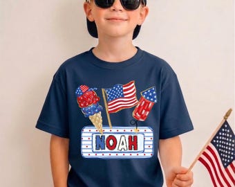 Personalized 4th of July Kids Shirt, Patriotic Custom Name Tees, Red White And Blue Sibling Tee, Independence Day Gift