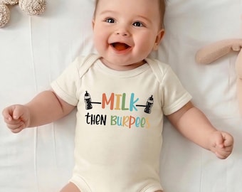 Milk Then Burpees Baby Bodysuit, Funny Newborn Bodysuits, Baby Shower Gift, Baby Boy Tees