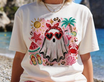 Sommer-Geist-Shirt, gruseliges Strandferien-T-Shirt, Horror-Halloween-Küsten-T-Shirts