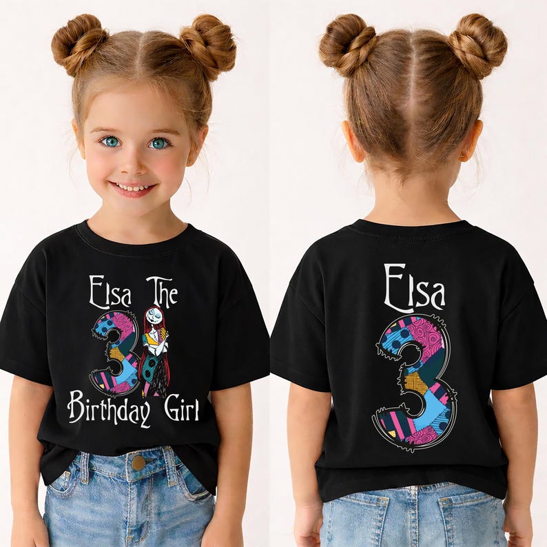Sally Birthday Girl Shirt, Halloween Nightmare Birthday Tee, Custom Name Birthday Sweatshirt, Jack Skellington Birthday Party Gift image 3