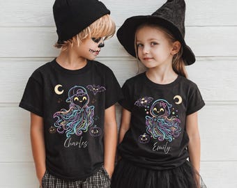 Personalized Halloween Ghost Shirt, Matching Cousin Spooky Season Tee, Toddler Neon Ghost Sweatshirt, Trick or Treat Gİft