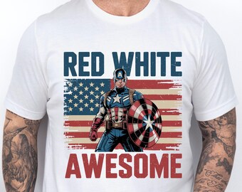 Red White Awesome Shirt, Captain America 250th Tee, Patriotic Superhero Tees, Marvel independence Day Shirts, 4th Of July Gift