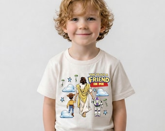 Chemise Toy Story Jesus, t-shirt You've Got a Friend in Me, cadeau chrétien pour enfants, t-shirts Faith Woody Buzz l'Éclair