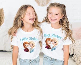 Camiseta de hermanas de Frozen, camiseta a juego de Disney para hermana mayor y menor, sudadera familiar de Elsa y Anna, regalo para hermanos de Frozen, camiseta de hermanas princesas