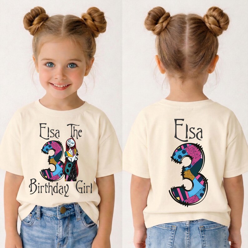 Sally Birthday Girl Shirt, Halloween Nightmare Birthday Tee, Custom Name Birthday Sweatshirt, Jack Skellington Birthday Party Gift image 2