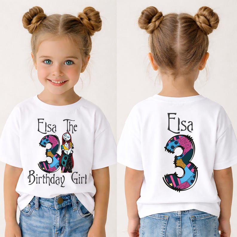 Sally Birthday Girl Shirt, Halloween Nightmare Birthday Tee, Custom Name Birthday Sweatshirt, Jack Skellington Birthday Party Gift image 4