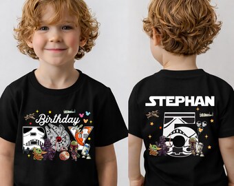 Star Wars Geburtstag Shirt, Benutzerdefinierte Star Wars Kinder Sweatshirt, Galaxy's Edge Party T-Shirt, Darth Vader Geburtstagsjunge, Baby Yoda Kleinkind Geschenk