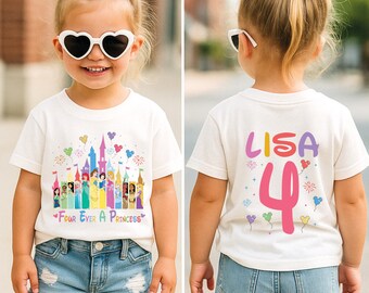 Camiseta personalizada de princesa para el cuarto cumpleaños, camiseta de fiesta de cumpleaños de Disney, sudadera "Four Ever A Princess", camisetas para el viaje de cumpleaños al castillo de Disneyland