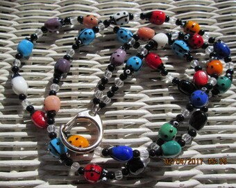 Lanyard, Ladybug multi Beaded Handmade Lanyard, Ladybug lanyard, Ladybug Handmade Beaded,  Ladybug Beaded ID Badge, 885